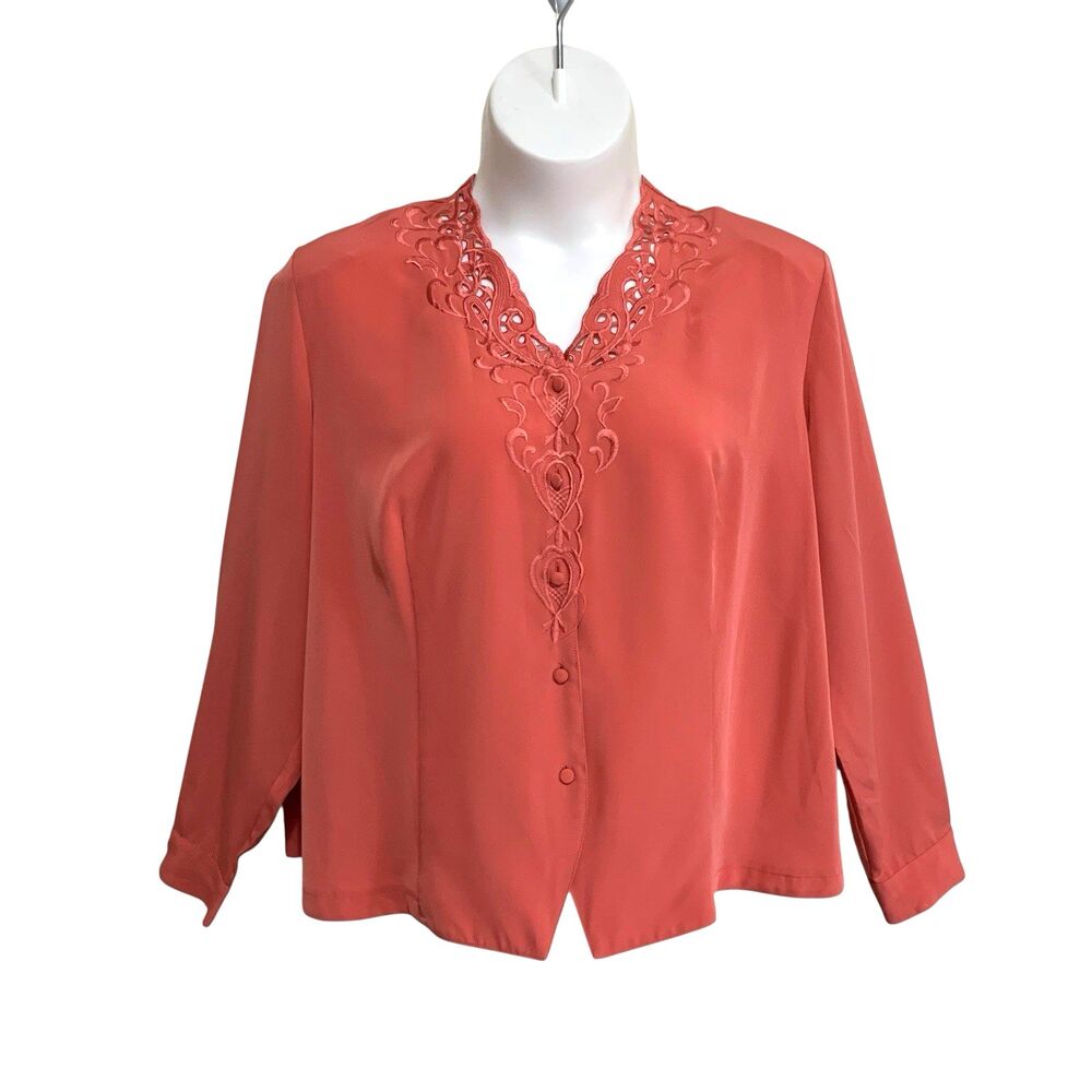 VTG K.C. Studio Blouse Top Womens Size 22W Orange Lightweight Button Up